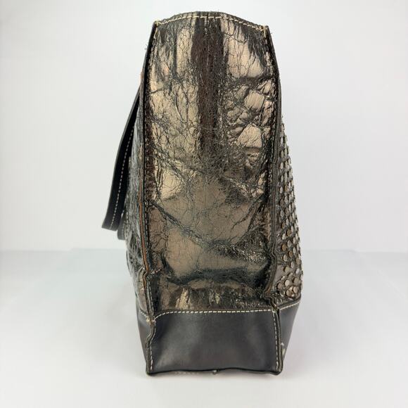 Patricia Nash 2 Tone Silver Bronze Studded Large Black Leather Shoulder tote bag - Picture 6 of 12